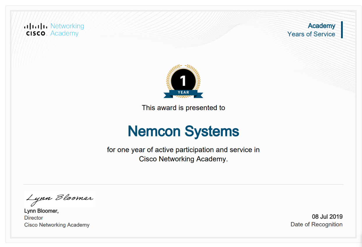 1 Year of Active Service Recognition