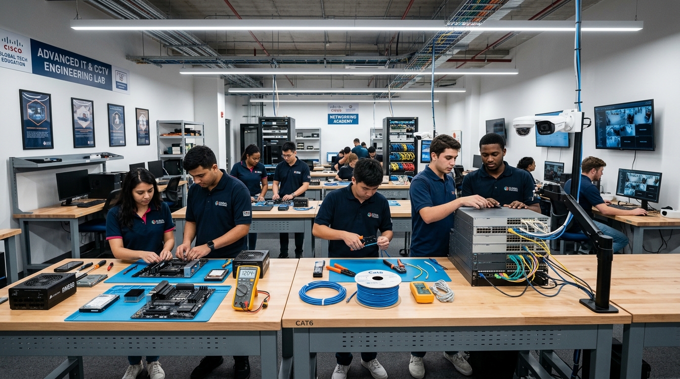 Hardware assembly, Cat6 crimping, and network switch testing at Nemcon Systems Lahore